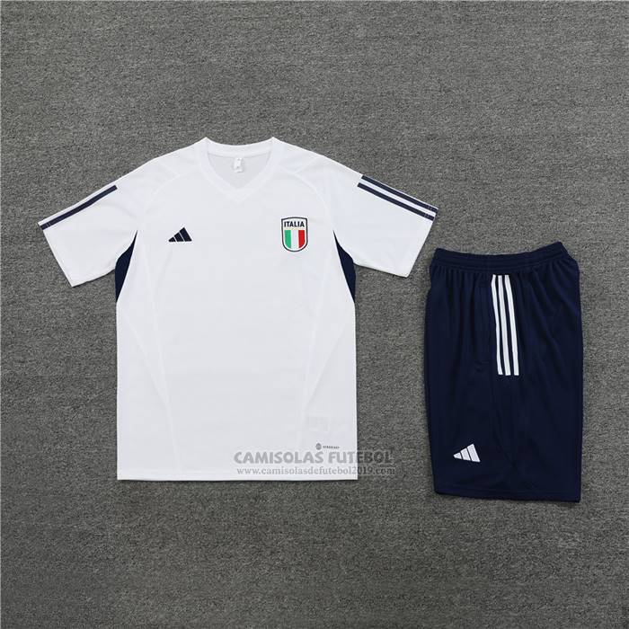 Fato de Treino Italia Manga Curta 2023-2024 Branco - Calcas Curta
